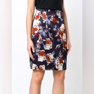 Theory black floral multicolored hourglass high waist skirt size 8